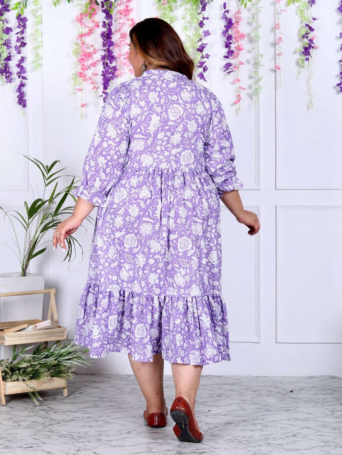 women plus size printed three quarter sleeve dress - 22076814 - Standard Image - 2