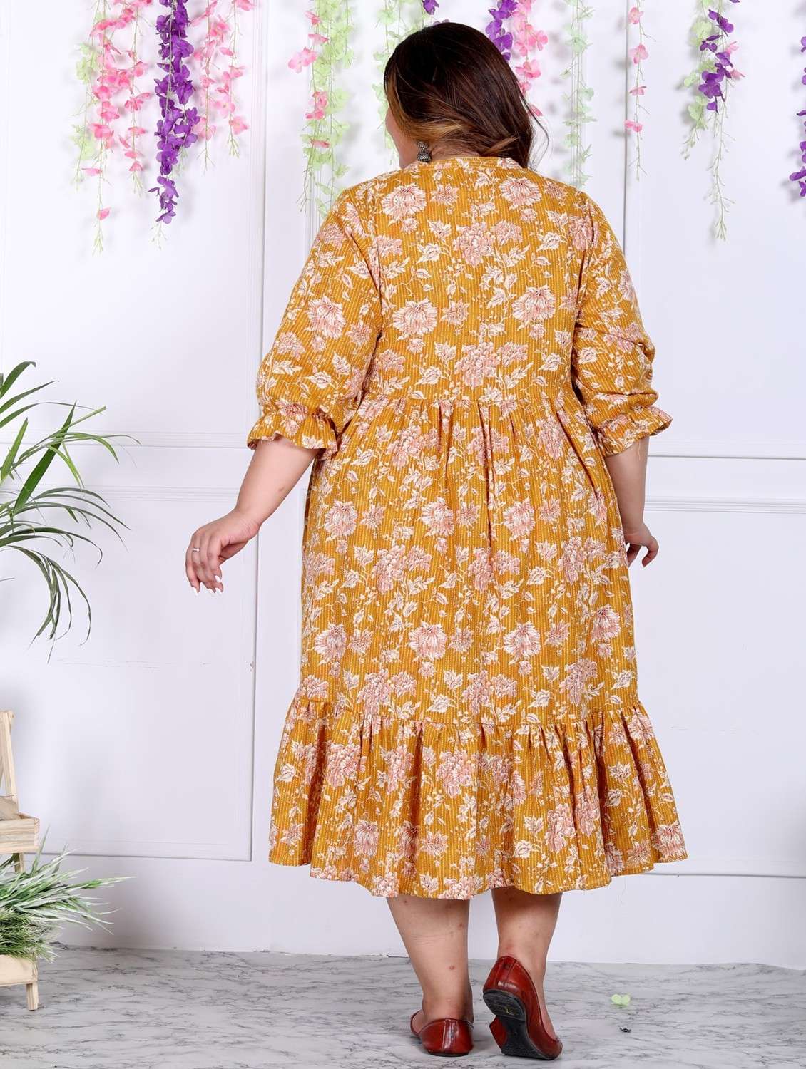 women plus size printed three quarter sleeve dress - 22076815 - Standard Image - 2