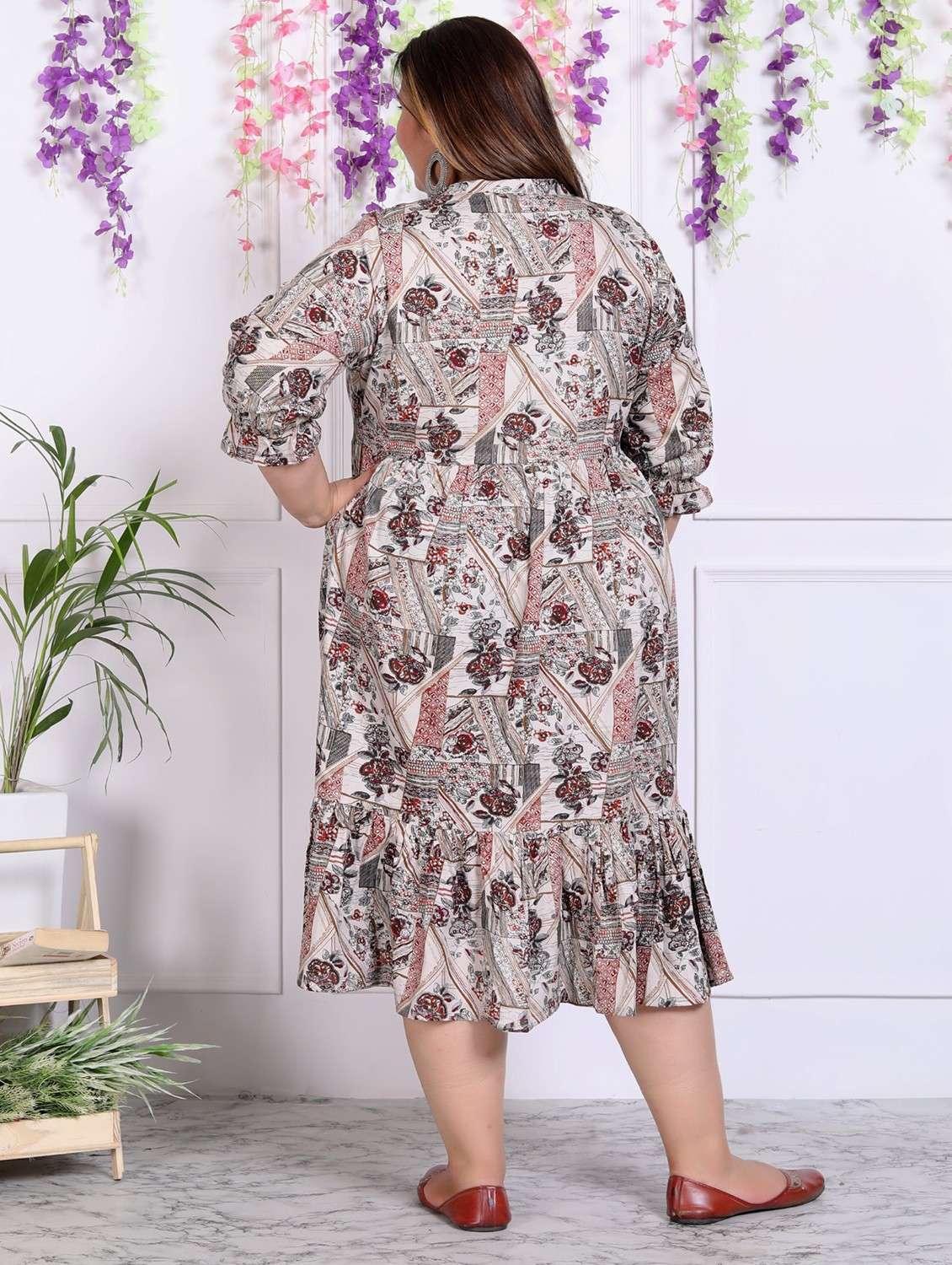 women plus size printed three quarter sleeve dress - 22076816 - Standard Image - 2
