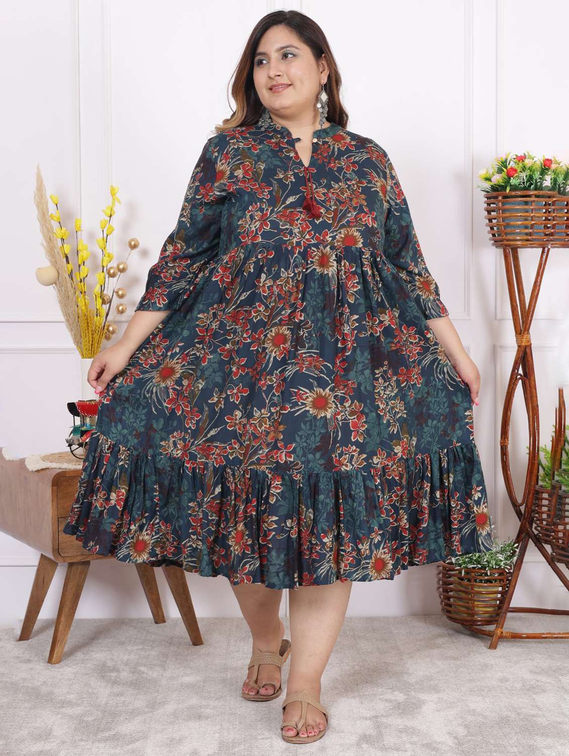women plus size printed three quarter sleeve dress - 22076820 -  Zoom Image - 0