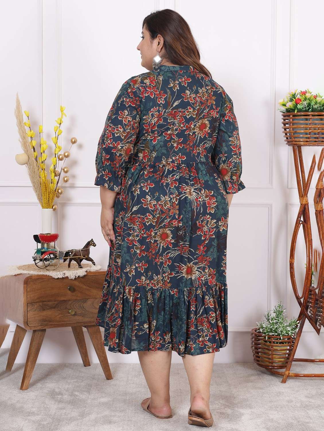 women plus size printed three quarter sleeve dress - 22076820 - Standard Image - 2