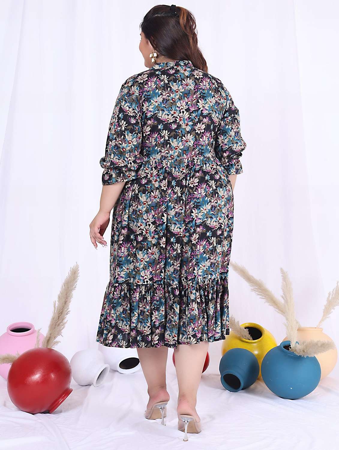 women plus size printed three quarter sleeve dress - 22076822 - Standard Image - 2