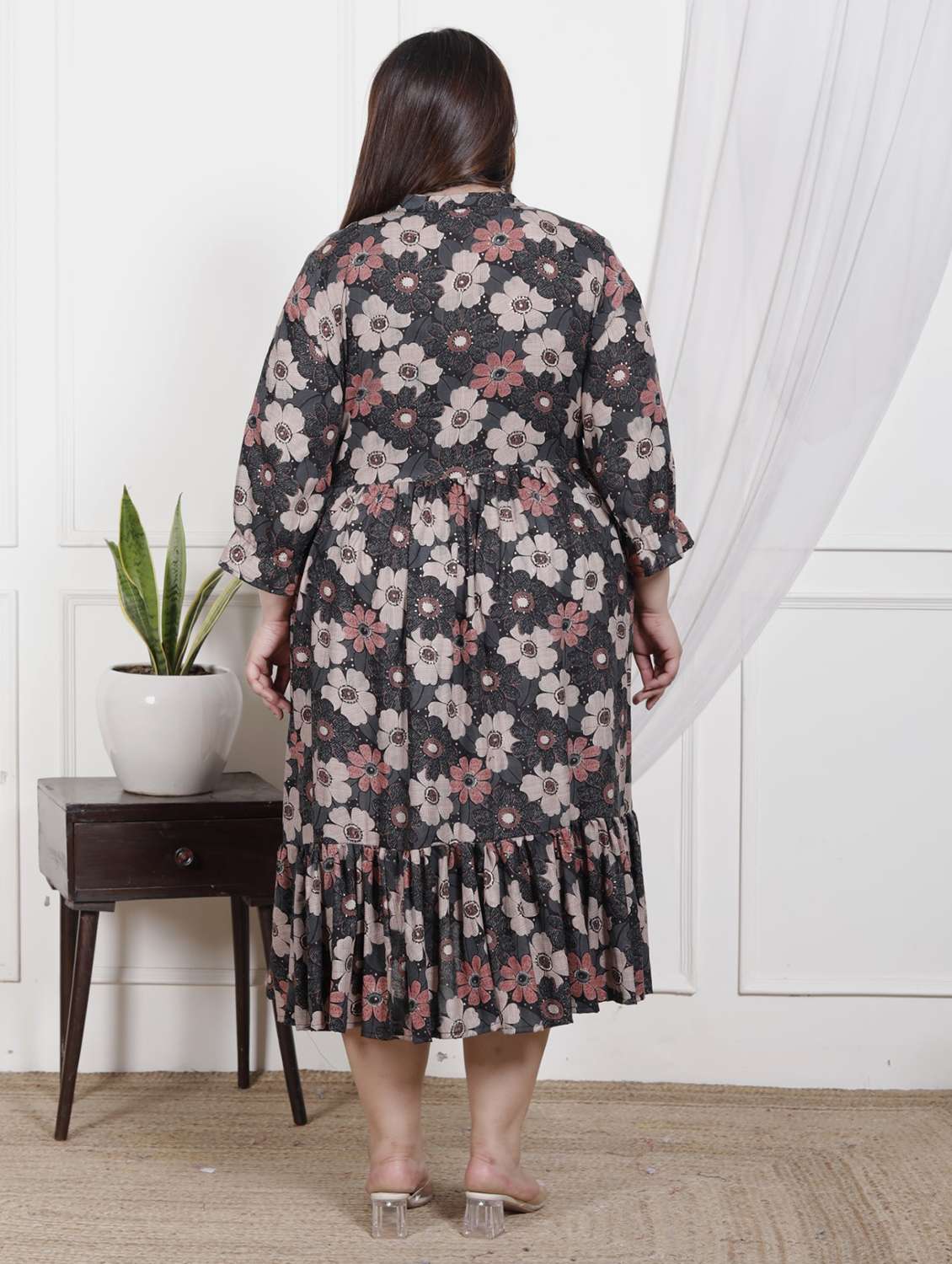 women plus size printed three quarter sleeve dress - 22076825 - Standard Image - 2