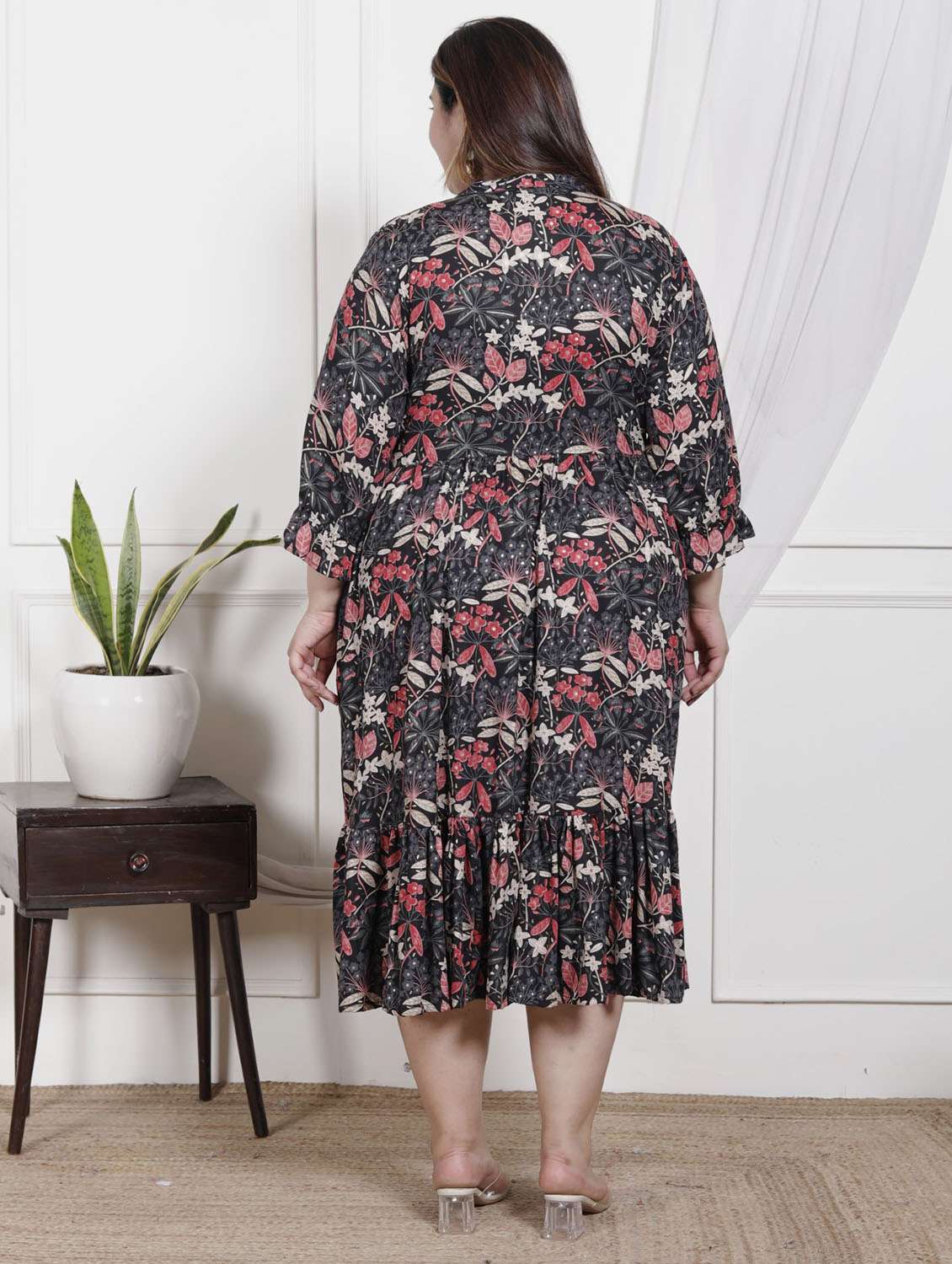women plus size printed three quarter sleeve dress - 22076826 - Standard Image - 2