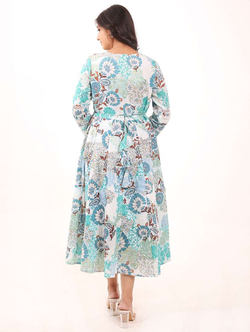 women printed long sleeve fit & flare dress - 22076832 - Standard Image - 2