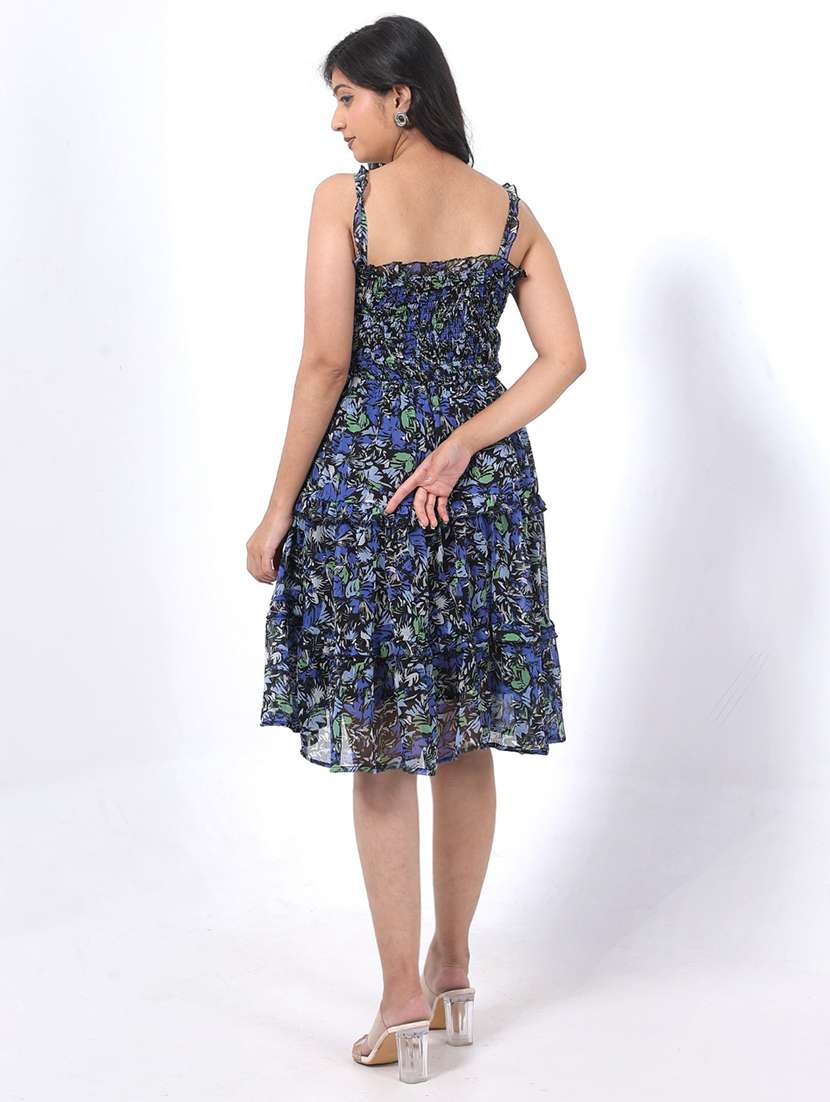 women printed shoulder strap tiered dress - 22076834 - Standard Image - 2
