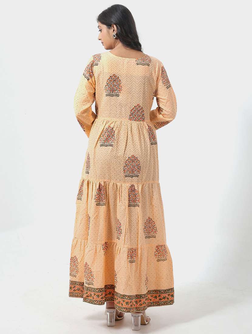 women printed long sleeve tiered maxi dress - 22076836 - Standard Image - 2