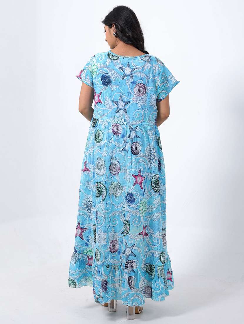 women printed short sleeve tiered maxi dress - 22076838 - Standard Image - 2