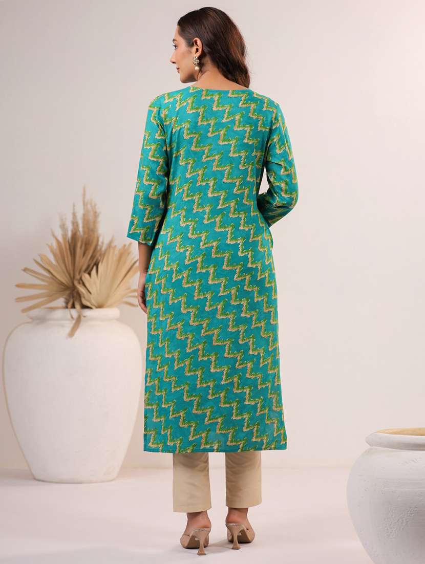 women printed three quarter sleeve straight kurta - 22076874 - Standard Image - 2