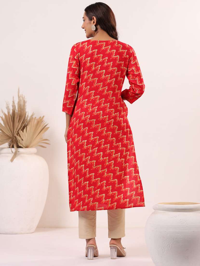 women printed three quarter sleeve straight kurta - 22076876 - Standard Image - 2
