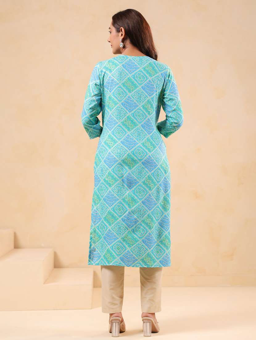 women printed three quarter sleeve straight kurta - 22076879 - Standard Image - 2