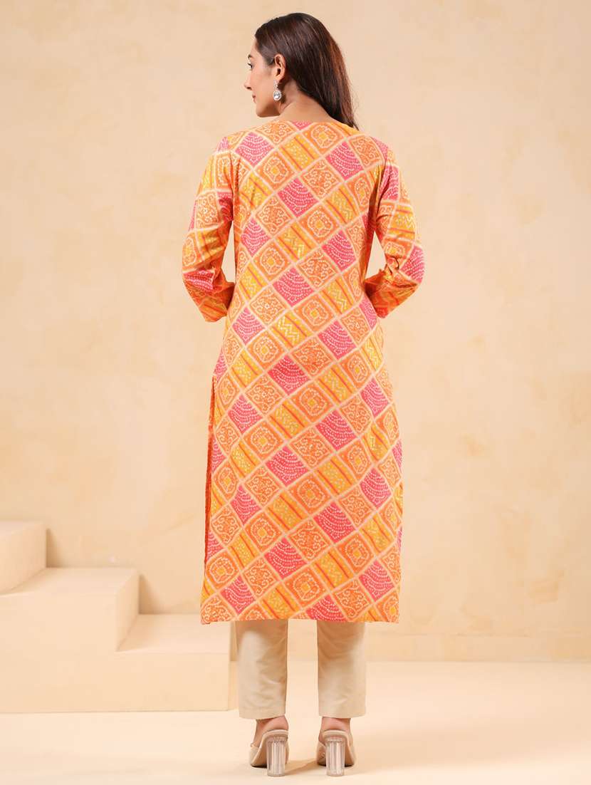 women printed three quarter sleeve straight kurta - 22076880 - Standard Image - 2