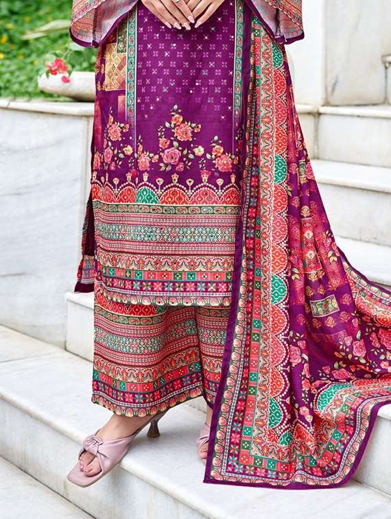 women printed long sleeve kurta palazzo with dupatta set - 22076918 - Standard Image - 2