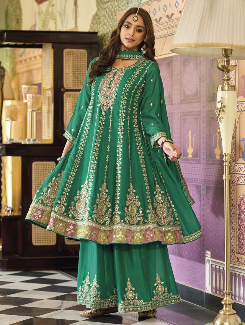 women embroidered long sleeve kurta sharara with dupatta set - 22076935 -  Zoom Image - 0