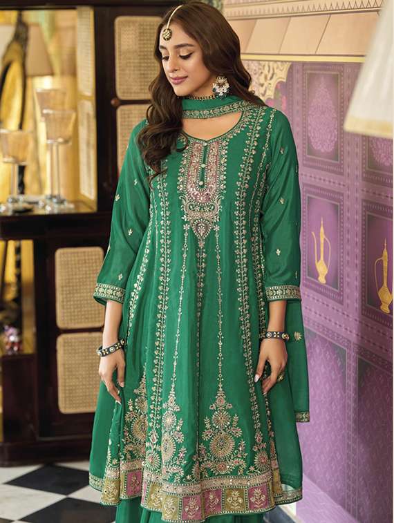 women embroidered long sleeve kurta sharara with dupatta set - 22076935 - Standard Image - 2