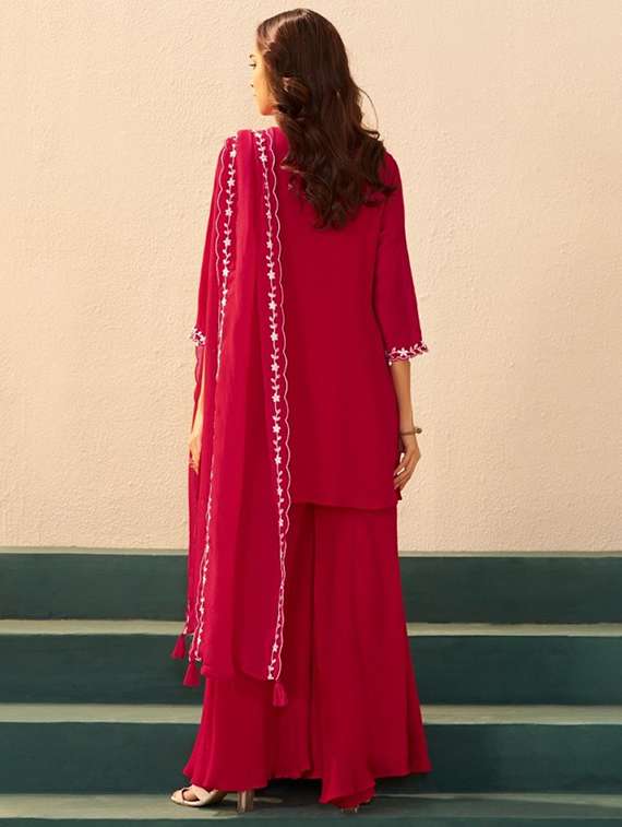 women embroidered three quarter sleeve kurta palazzo with dupatta set - 22076941 - Standard Image - 2