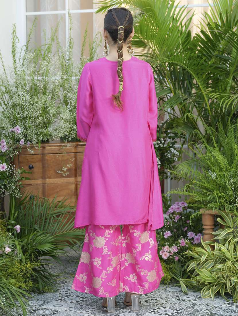 women solid three quarter sleeve kurta pant set - 22076955 - Standard Image - 2
