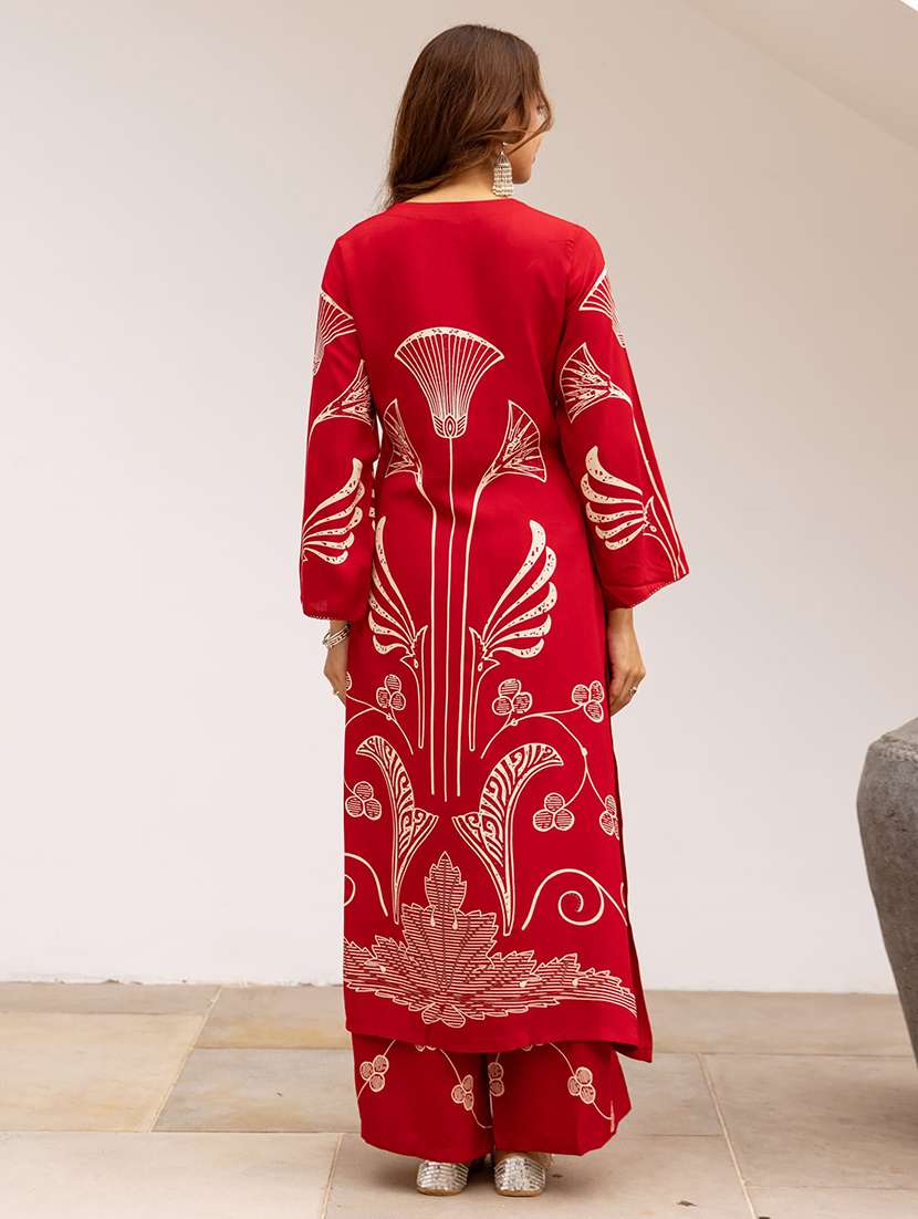 women printed long sleeve kurta palazzo set - 22076959 - Standard Image - 2
