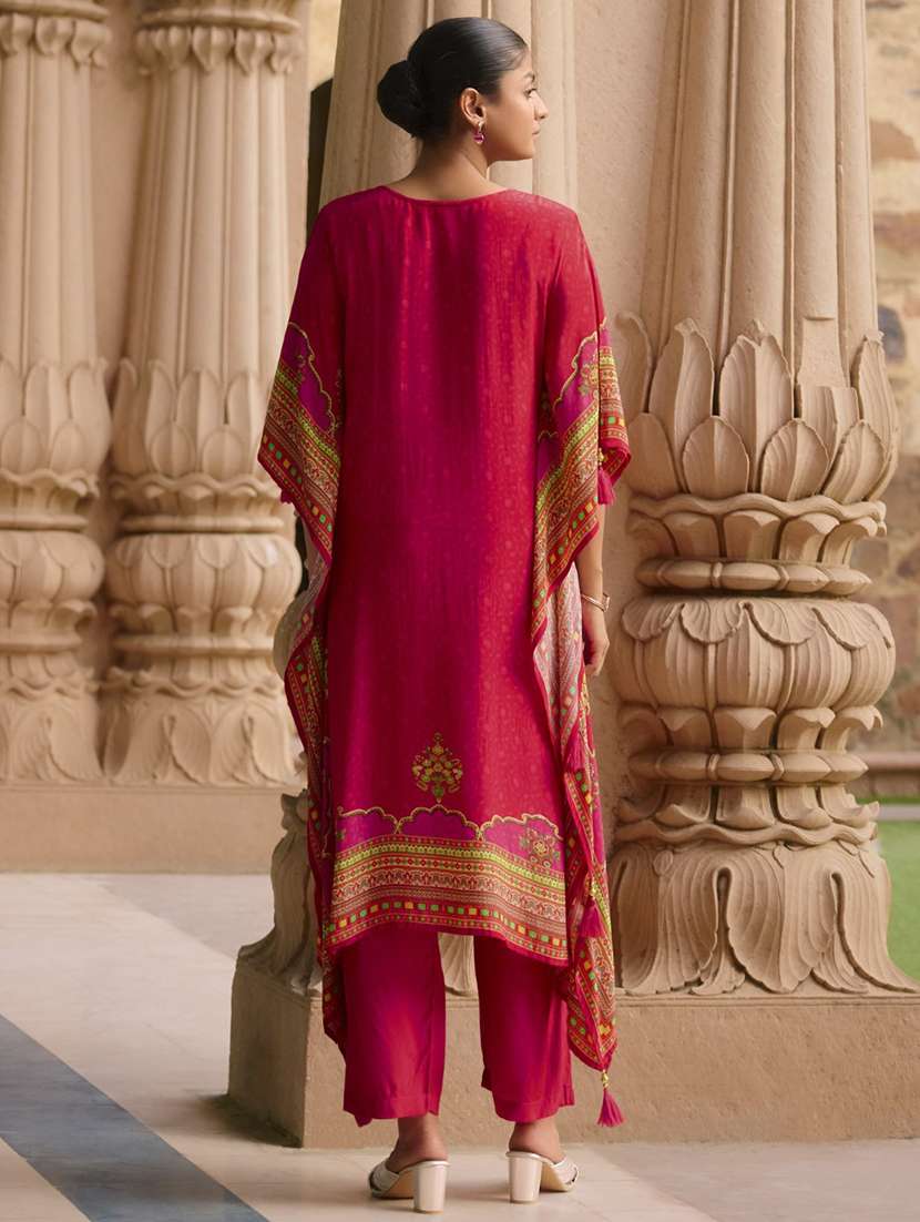 women printed kimono sleeve kaftan kurta with pant set - 22076963 - Standard Image - 2