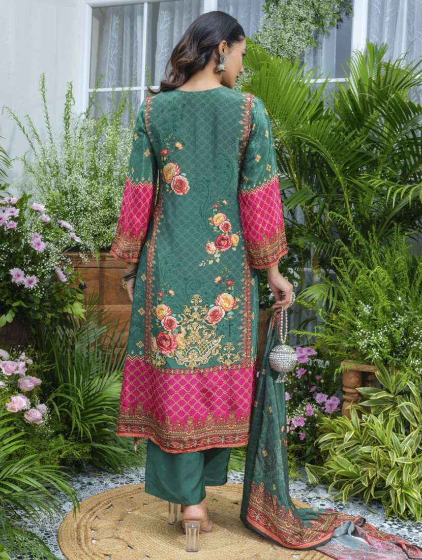 women printed three quarter sleeve kurta pant with dupatta set - 22076991 - Standard Image - 2