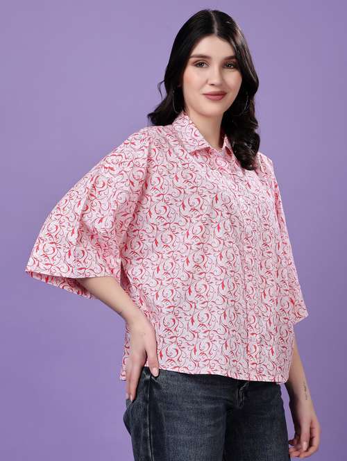 women printed drop sleeve collared oversized shirt - 22077003 -  Standard Image - 0