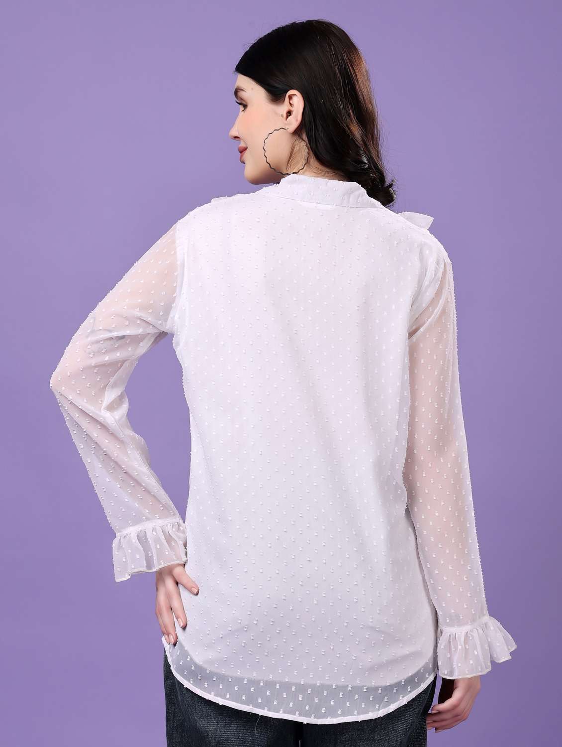 women self designed long sleeve sheer shirt - 22077005 - Standard Image - 2