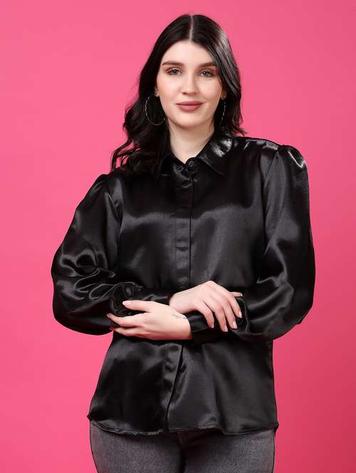 black satin regular shirt - 22077606 - Standard Image - 0