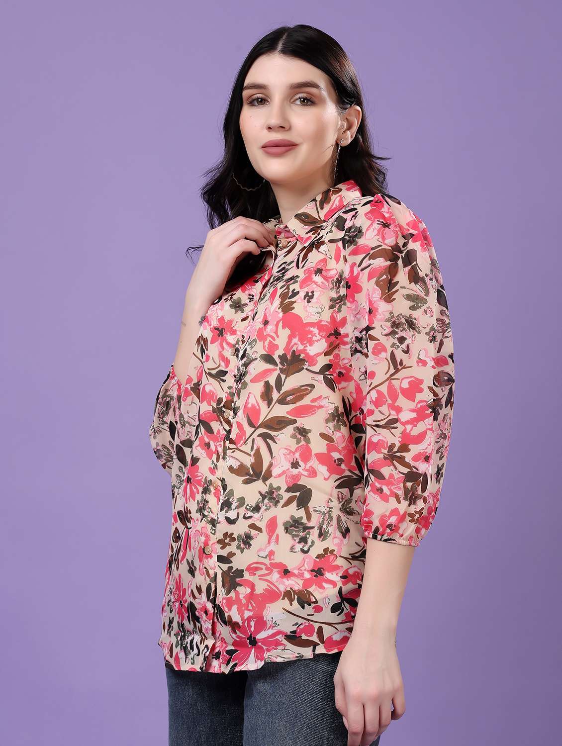 multi colored georgette regular shirt - 22077610 - Standard Image - 2