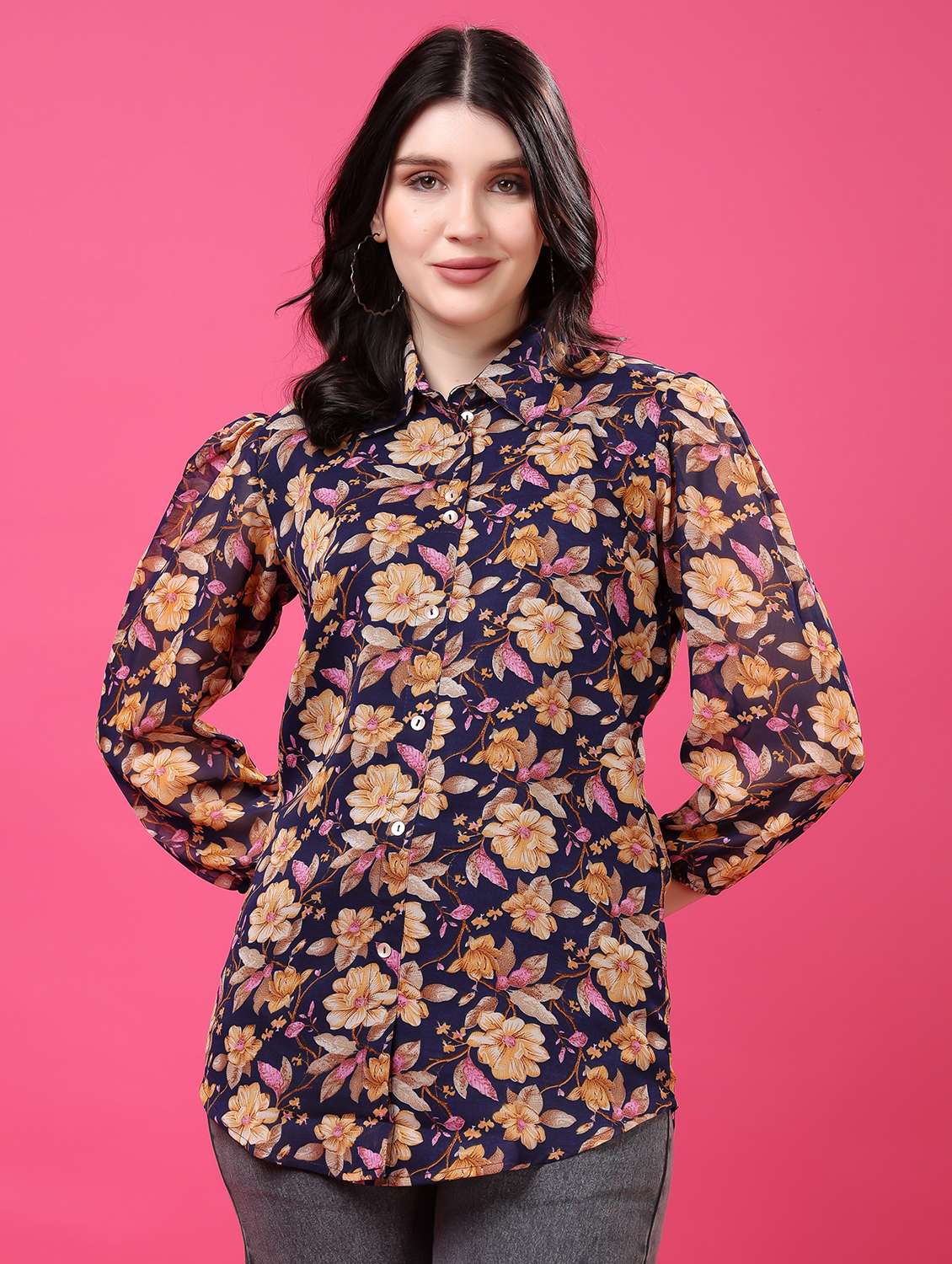 multi colored georgette regular shirt - 22077611 -  Zoom Image - 0