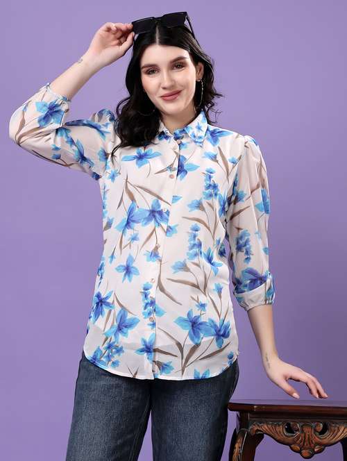 multi colored georgette regular shirt - 22077612 -  Standard Image - 0
