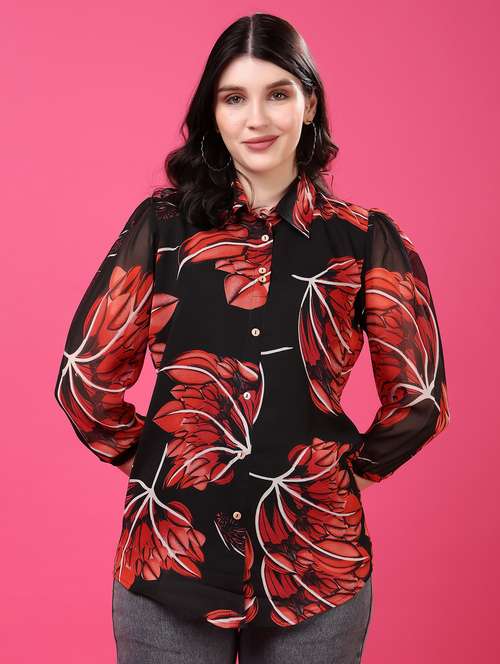 floral georgette shirt with puff sleeves multi - 22077614 -  Standard Image - 0