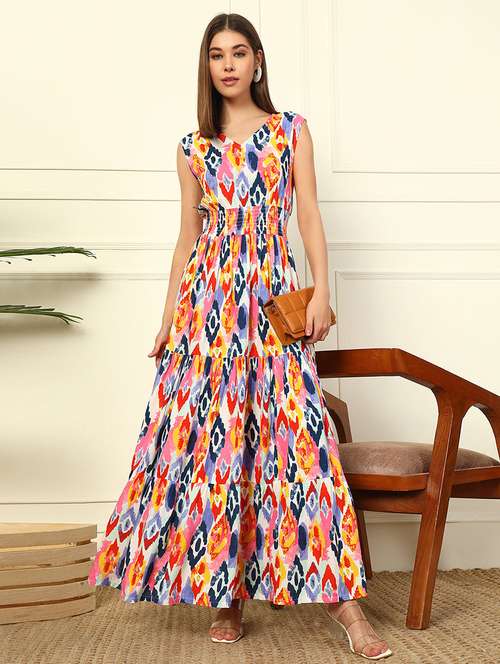 women printed sleeveless tiered maxi dress - 22077617 - Standard Image - 0