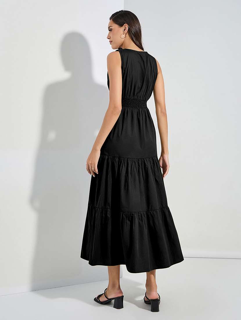 women solid sleeveless tiered dress - 22077623 - Standard Image - 2