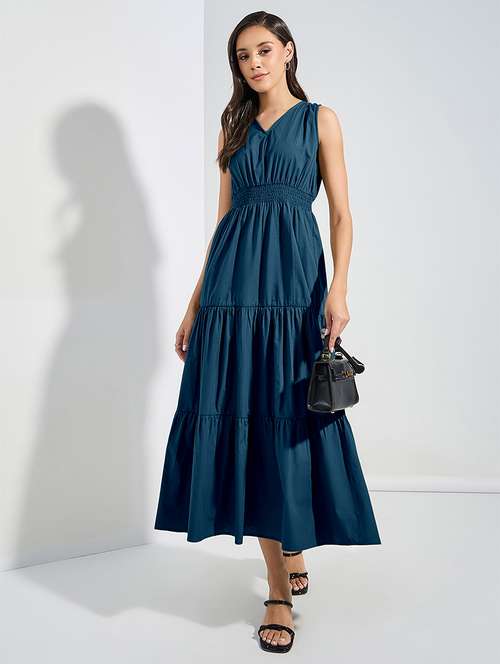 women solid sleeveless tiered dress - 22077624 - Standard Image - 0