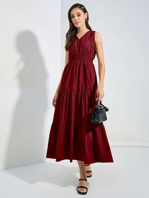 women solid sleeveless tiered dress - 22077626 - Standard Image - 0