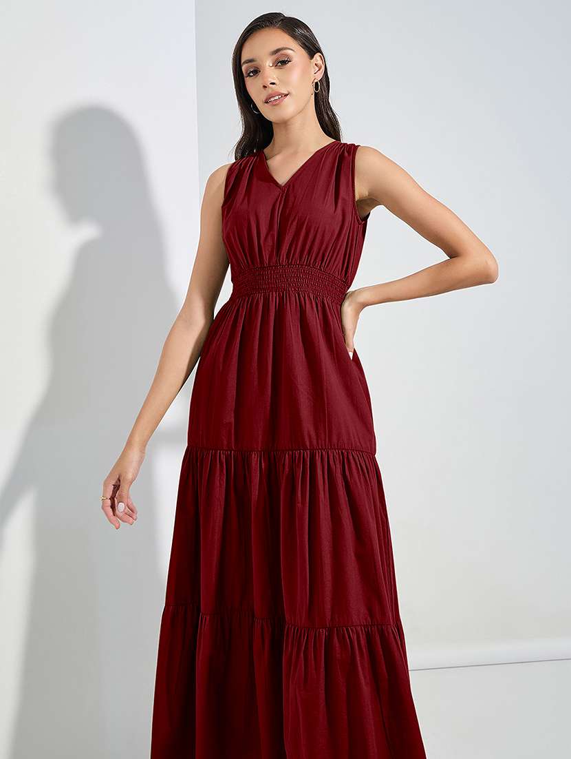 women solid sleeveless tiered dress - 22077626 - Standard Image - 2