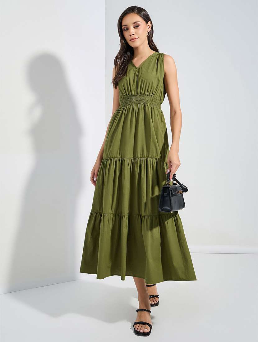 women solid sleeveless tiered dress - 22077627 -  Zoom Image - 0