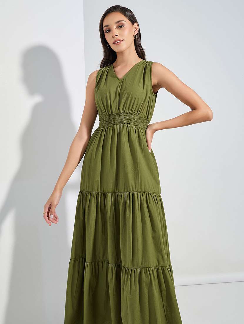women solid sleeveless tiered dress - 22077627 - Standard Image - 2