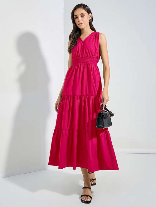 women solid sleeveless tiered dress - 22077628 -  Standard Image - 0