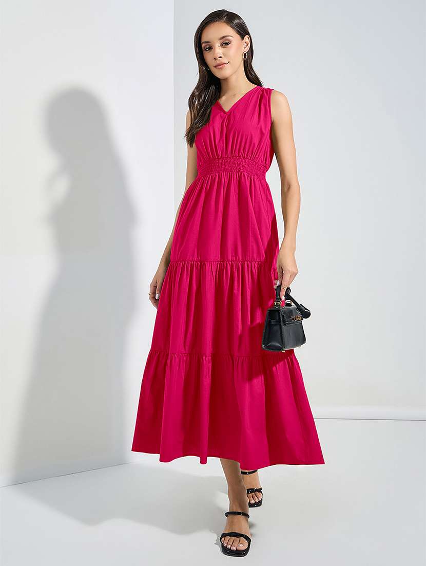 women solid sleeveless tiered dress - 22077628 -  Zoom Image - 0