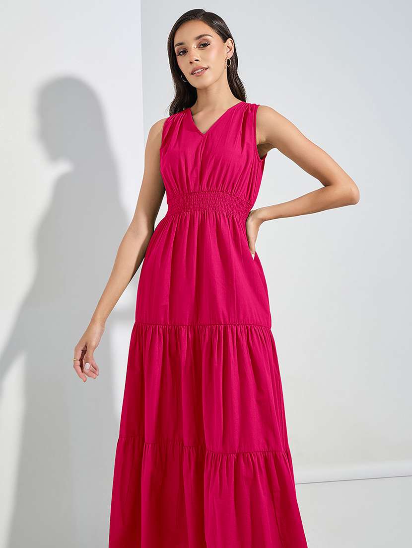 women solid sleeveless tiered dress - 22077628 - Standard Image - 2