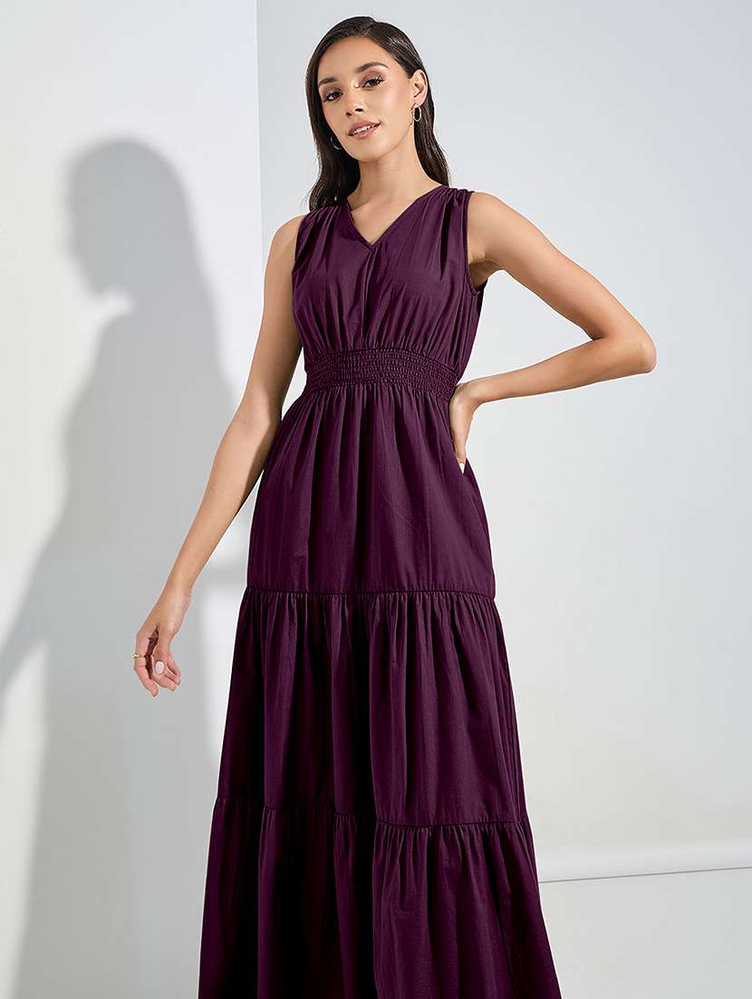 women solid sleeveless tiered dress - 22077629 - Standard Image - 2