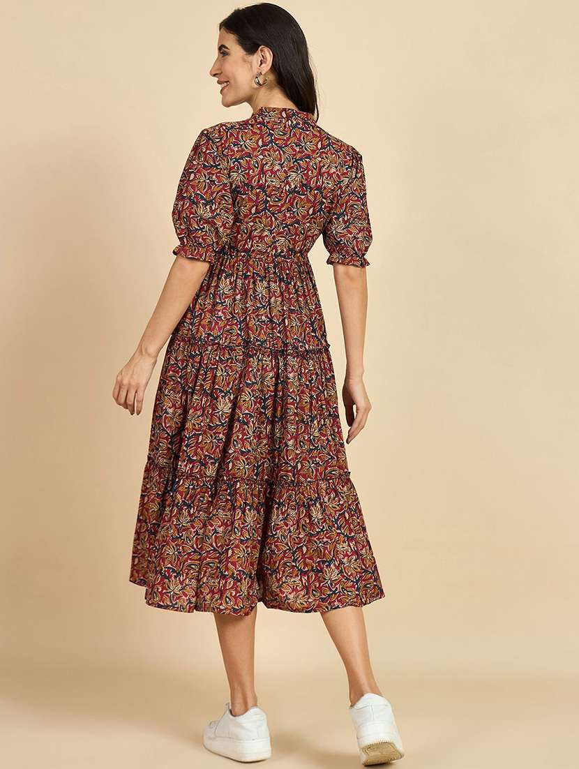 women printed puff sleeve tiered dress - 22077631 - Standard Image - 2