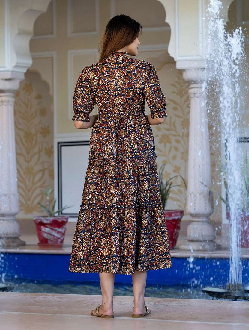 women printed puff sleeve tiered dress - 22077639 - Standard Image - 2