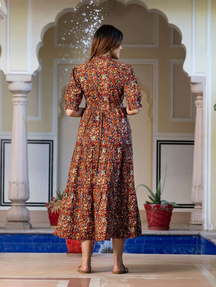 women printed puff sleeve tiered dress - 22077641 - Standard Image - 2