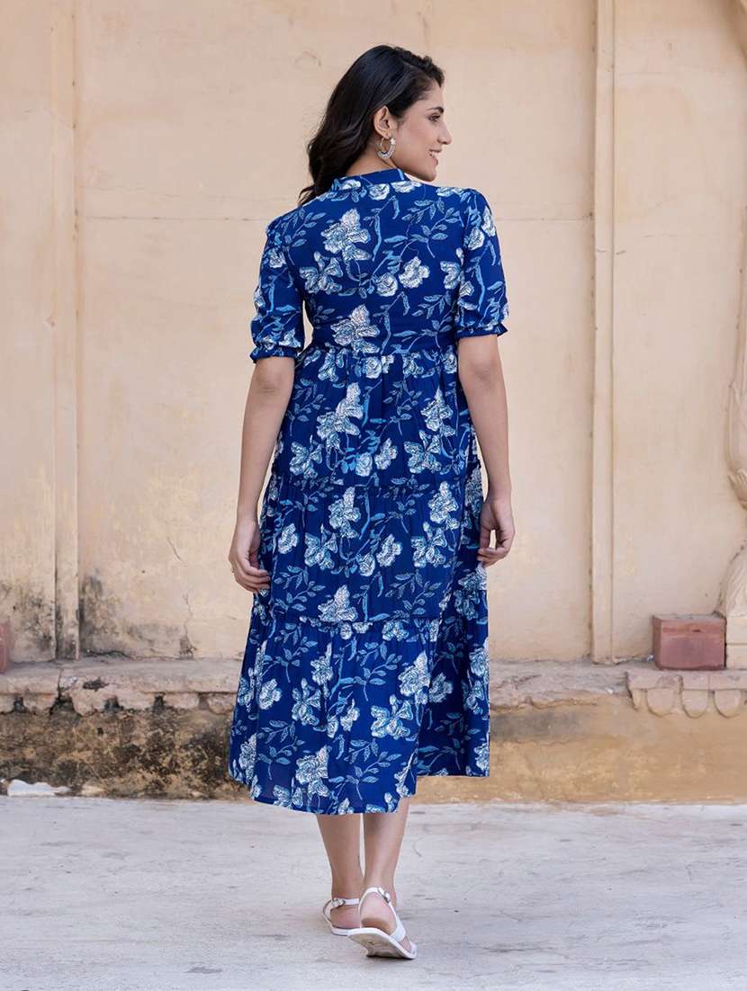women printed puff sleeve tiered dress - 22077644 - Standard Image - 2