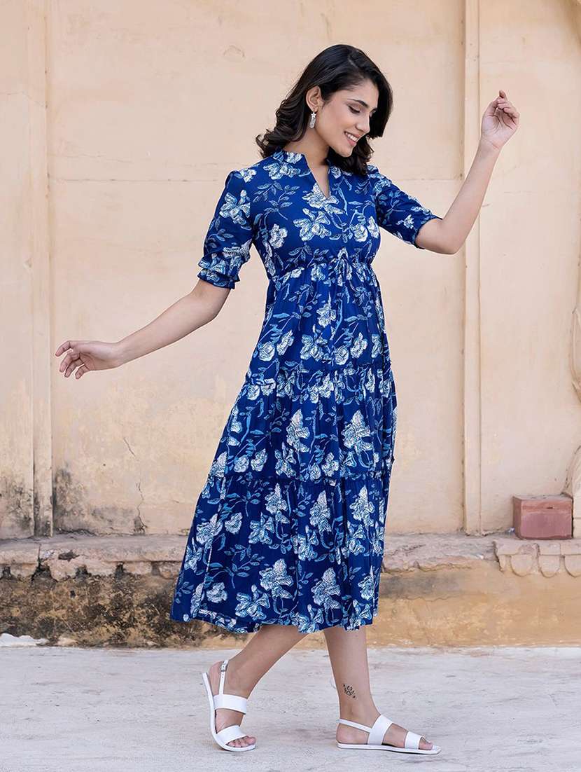 women printed puff sleeve tiered dress - 22077647 - Standard Image - 2