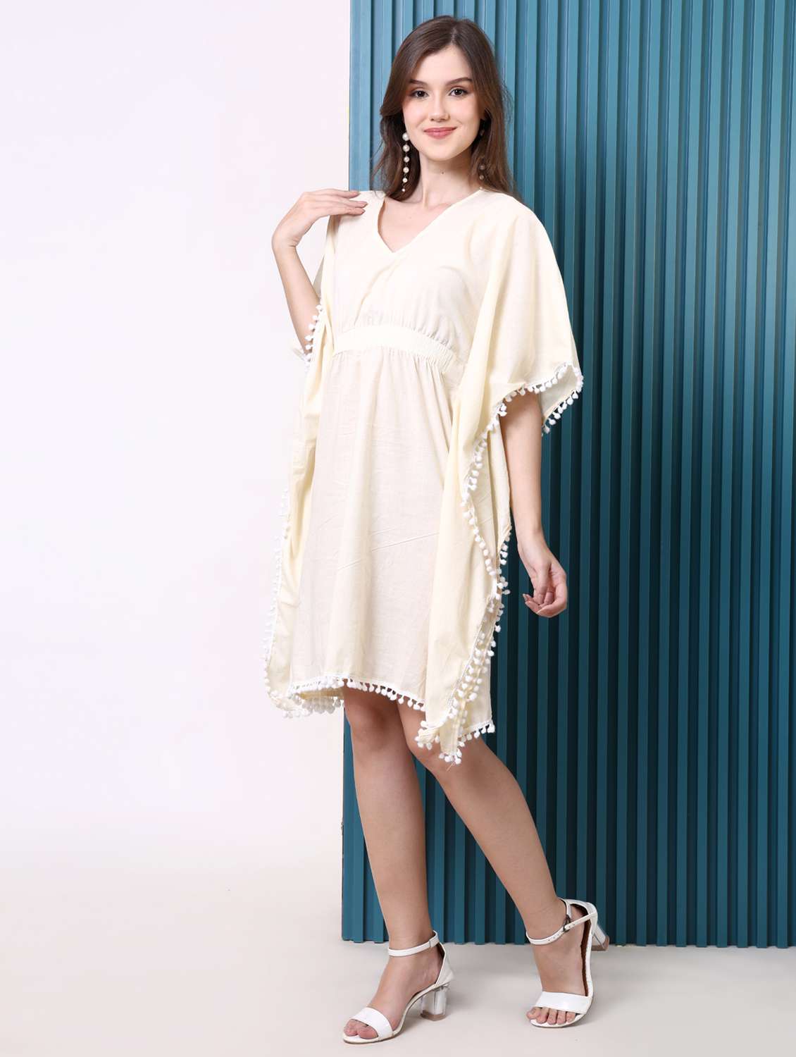 women solid kimono sleeve kaftan dress - 22077727 - Standard Image - 2