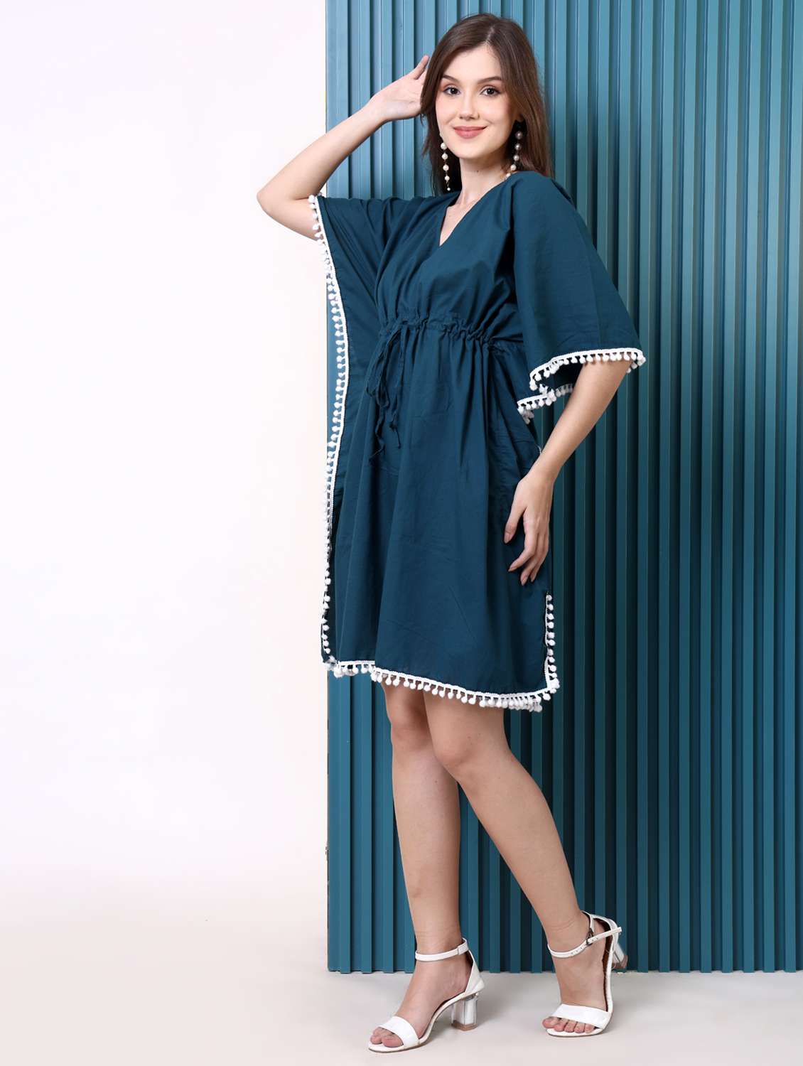 women solid kimono sleeve kaftan dress - 22077728 -  Standard Image - 2