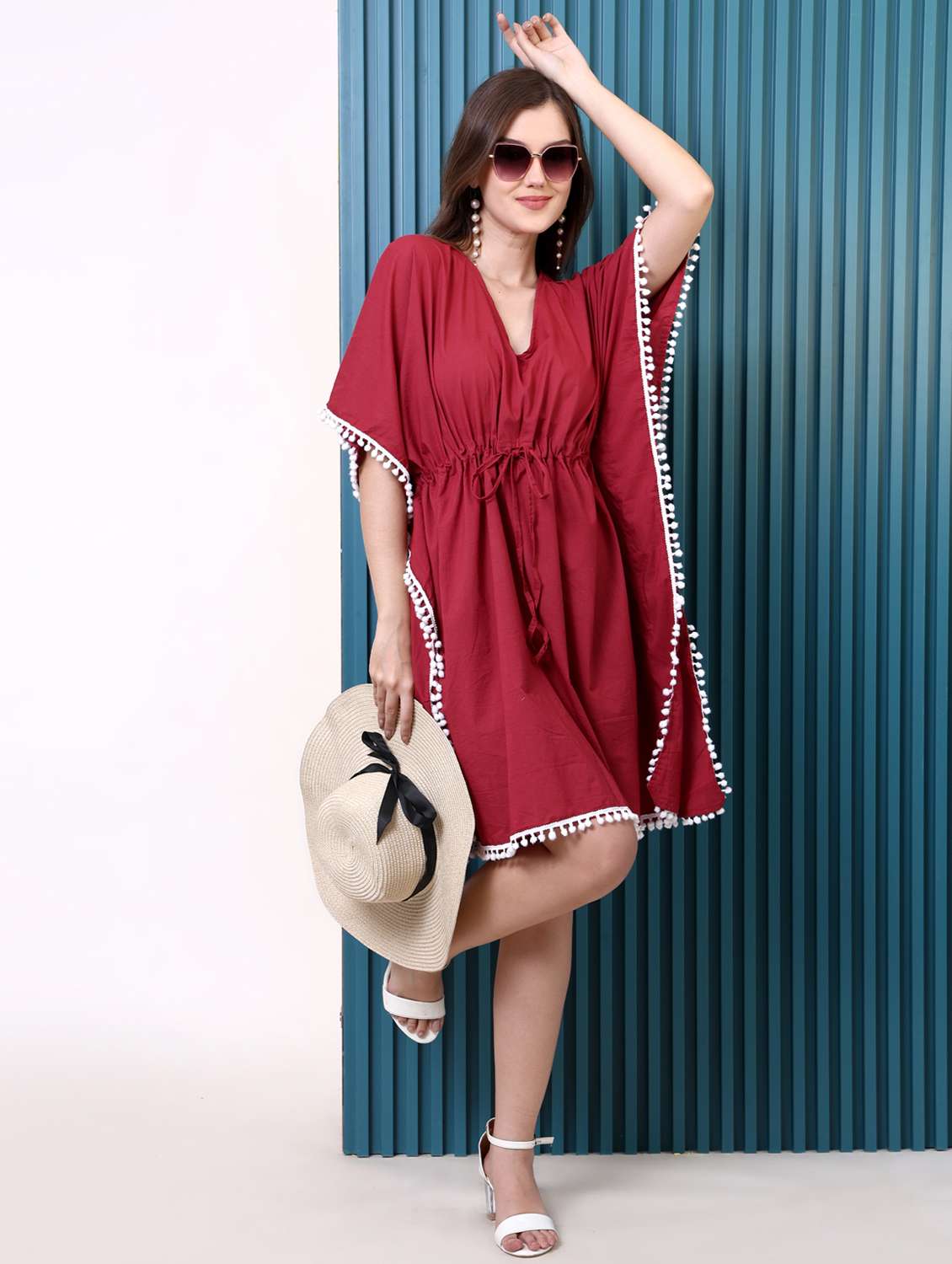 women solid kimono sleeve kaftan dress